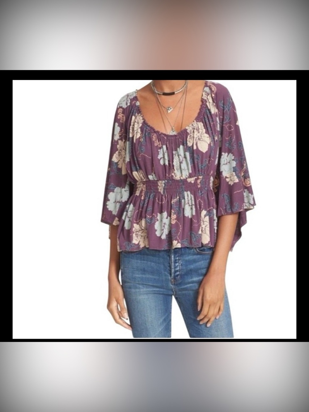 Free People Glenside Floral Peasant Blouse Size XS